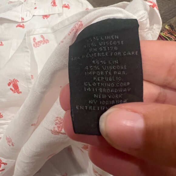 Magaschoni White Linen Viscose Shirt Red Crab Print Short Sleeve Size XL - Picture 7 of 8